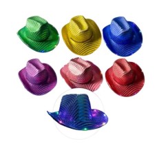 SOMBRERO COWBOY LENTEJUELAS LED X 1