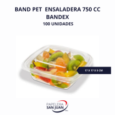 BANDEJA ENSALADERA PET BANDEX 444 750 CC (BASE 170X170 MM H 50 MM) X 600 UNID