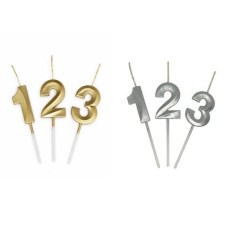 VELA NUMERO DORADO Y PLATA 5 CM X 1 UNID
