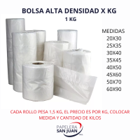 BOLSA ALTA DENSIDAD ROLLO PRECIO X KG (1 ROLLO PESA APROX 1.5 KG)
