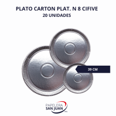 PLATO CARTON PLATEADO N 8 DIAMETRO 39 CM X 20 UNID