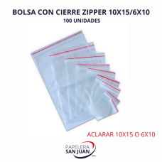 BOLSA CON CIERRE ZIPPER 10X15 X 100 UNID