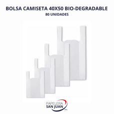 BOLSA CAMISETA BIO-DEGRAD 40X50 X 20 PAQUETES DE 80 UNID