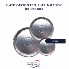 PLATO CARTON PLATEADO N 8 DIAMETRO 39 CM X 100 UNID