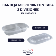 BANDEJA 106 PP MICROONDAS (C/TAPA X) 2 DIVISIONES X 100 UNID