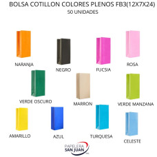 BOLSA PAPEL COLOR/LUNARES/FRASES FB3(24.5X11.5X7) X 50 UNID