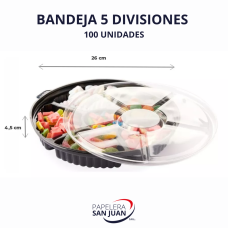 BANDEJA 5 DIVISONES TP1(DIAMETRO 26 CM H 4.5 CM) X 120 UNID