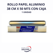 ROLLO PAPEL ALUMINIO ALPAC 38 CM X 50 MTS X 18 MICRONES CON CAJA